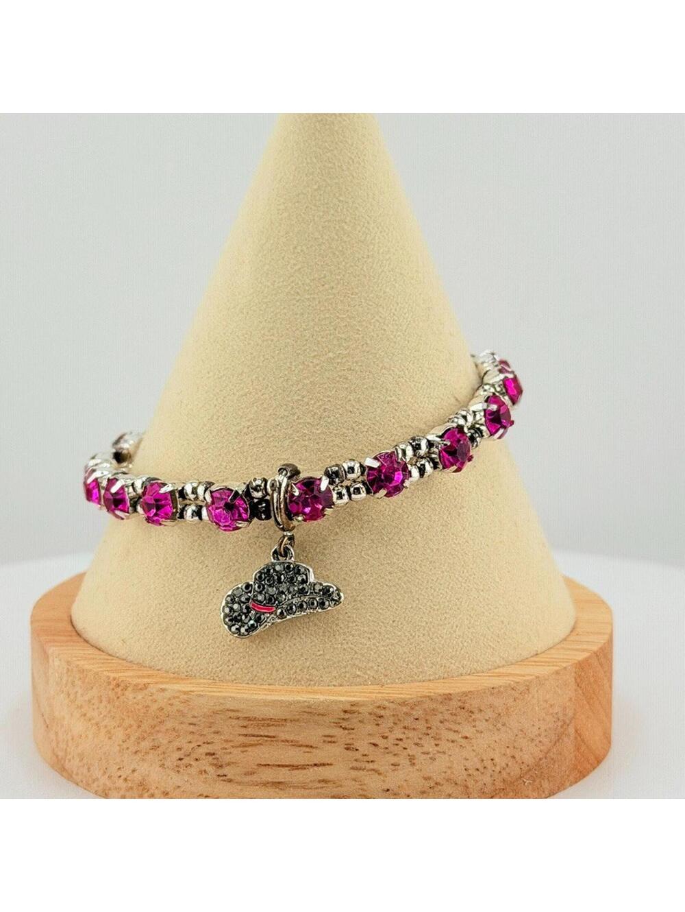 Bomb Party Single Stretchy Beaded Bracelet w/ Charm - Cowgirl Hat RARE FIND